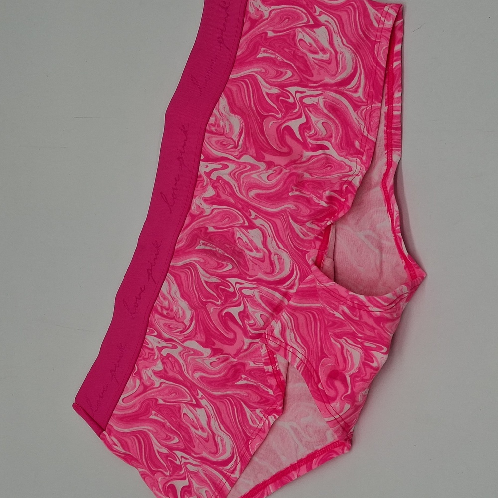 PINK Victoria's Secret Logo Boyshort Panty Atomic Pink Marble L